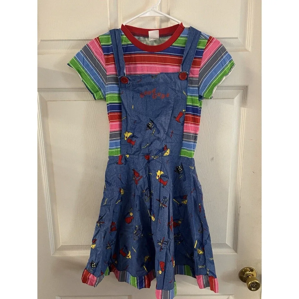 Chucky Kids Girls Costume - Dress, Socks, Wig And Choker Necklace XL 14/16 - Picture 3 of 6